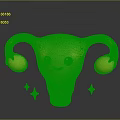 Cute Pink Uterus Organ With Smiling Face Purple Eyes Ovaries And Sparkles