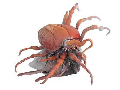 Orange Multi legged Creature Sculpture With Detailed Tentacles And Textured Body 3d model