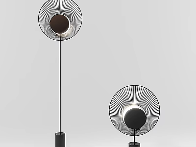 Modern Floor Lamp Lighting Combination With Radial Spoked Frame And Round Black Shade Two Piece Set 3d model