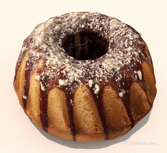 Golden Brown Donut With Chocolate Drizzle And Nut Sprinkles On Top 3d model 