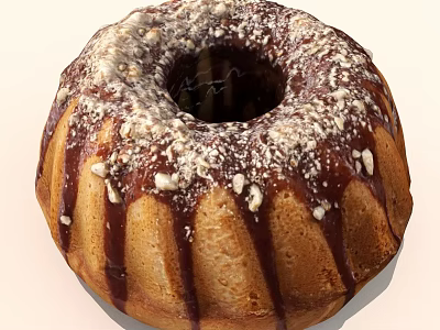 Golden Brown Donut With Chocolate Drizzle And Nut Sprinkles On Top 3d model