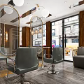 Modern Beauty Salon Interior With Mirrors Chairs Pendant Lights And Product Display Shelves
