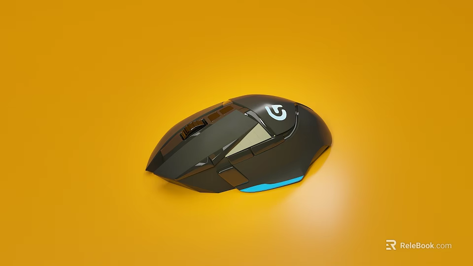 Ergonomic Black Gaming Mouse With G Logo And Blue Lighting Design 3d model 
