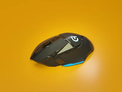 Ergonomic Black Gaming Mouse With G Logo And Blue Lighting Design 3d model