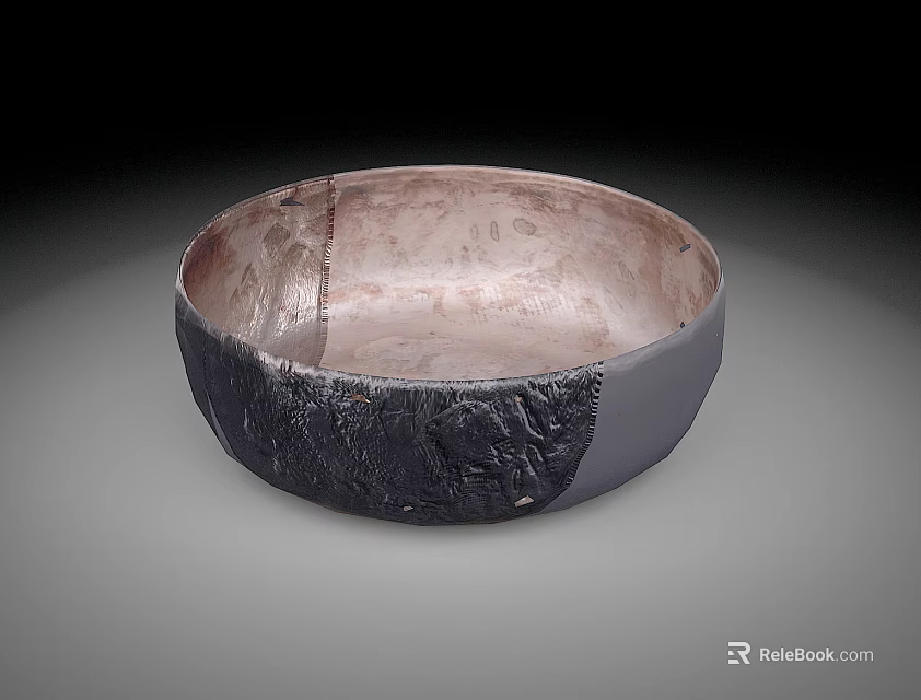Handcrafted Ceramic Bowl With Textured Dark Exterior And Light Interior Design 3d model 