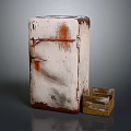 Old Rusty Refrigerator Freezer With Small Wooden Box Beside It 3d model
