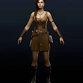 Woman in Brown Dress With Necklace Arm Bracers Waist Belt Small Pouch And Boots