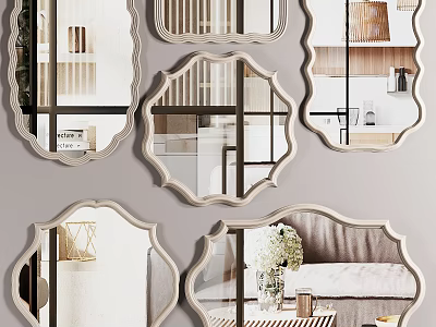 Decorative Mirrors With Various Shapes And Wooden Frames For Living Room Decor 3d model