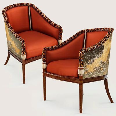 Elegant Leisure Accent Chairs With Orange Upholstery Leopard Print Trim And Wooden Legs 3d model