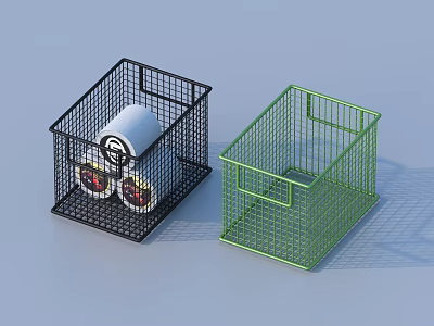 Metal Wire Storage Baskets in Black and Green for Organizing Household Items 3d model