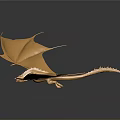 Golden Winged Dragon Sculpture With Detailed Design And Metallic Shiny Finish