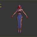 Game Movie Character With Blue Hair Blue Black Decorative Outfit Leg Straps And High Heels