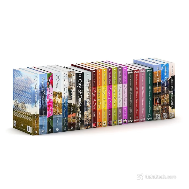 Row Of Colorful Books With Diverse Cover Designs Neatly Arranged 3d model 