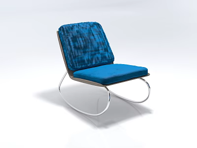 Blue Patterned Backrest Single Chair with Padded Seat and Metal Frame 3d model