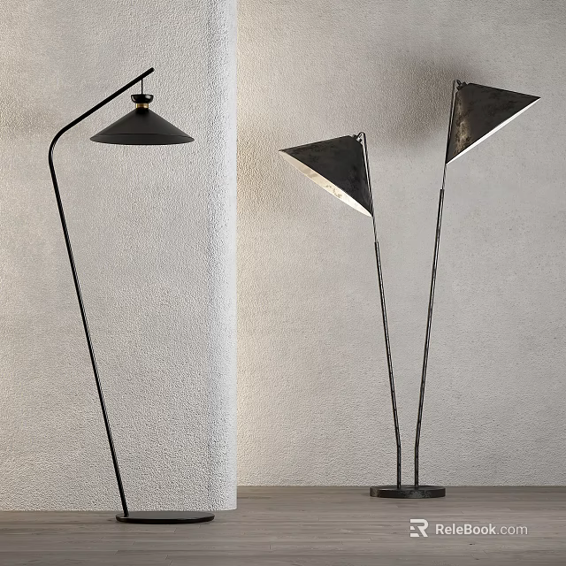 Modern Floor Lamp Design With Curved Stand And Triangular Shade For Interior 3d model