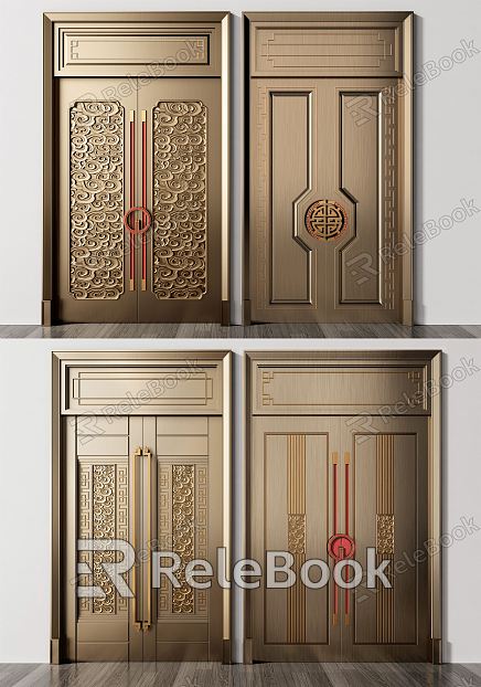 New Chinese style double door copper door double door combination model