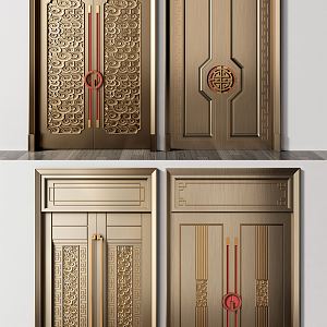 New Chinese style double door copper door double door combination 3d model