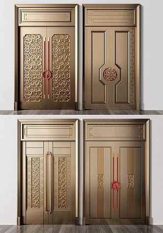 New Chinese style double door copper door double door combination 3d model