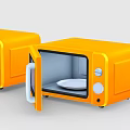 Two Compact Yellow Microwave Ovens With Open And Closed Door Design