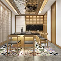Elegant Traditional Private Dining Room Interior With Wooden Lattice Walls Golden Ceiling And Colorful Carpet