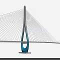 Cable Stayed Bridge with Blue Pylon and White Cables Modern Design Structure 3d model