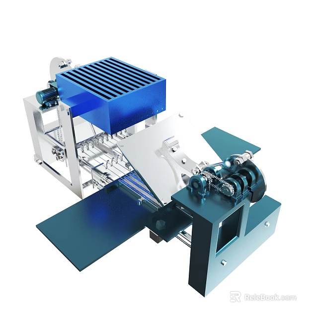 Mechanical Device With Blue Top Component And Conveyor Belt Structure 3d model 