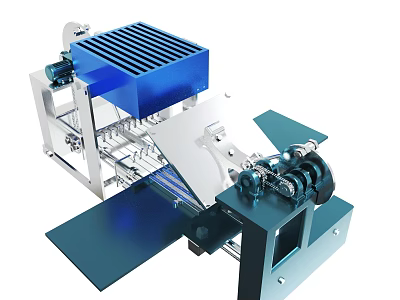 Mechanical Device With Blue Top Component And Conveyor Belt Structure 3d model