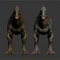 Two Vibrant Dinosaurs Displaying Orange Green And Red Striped Patterns