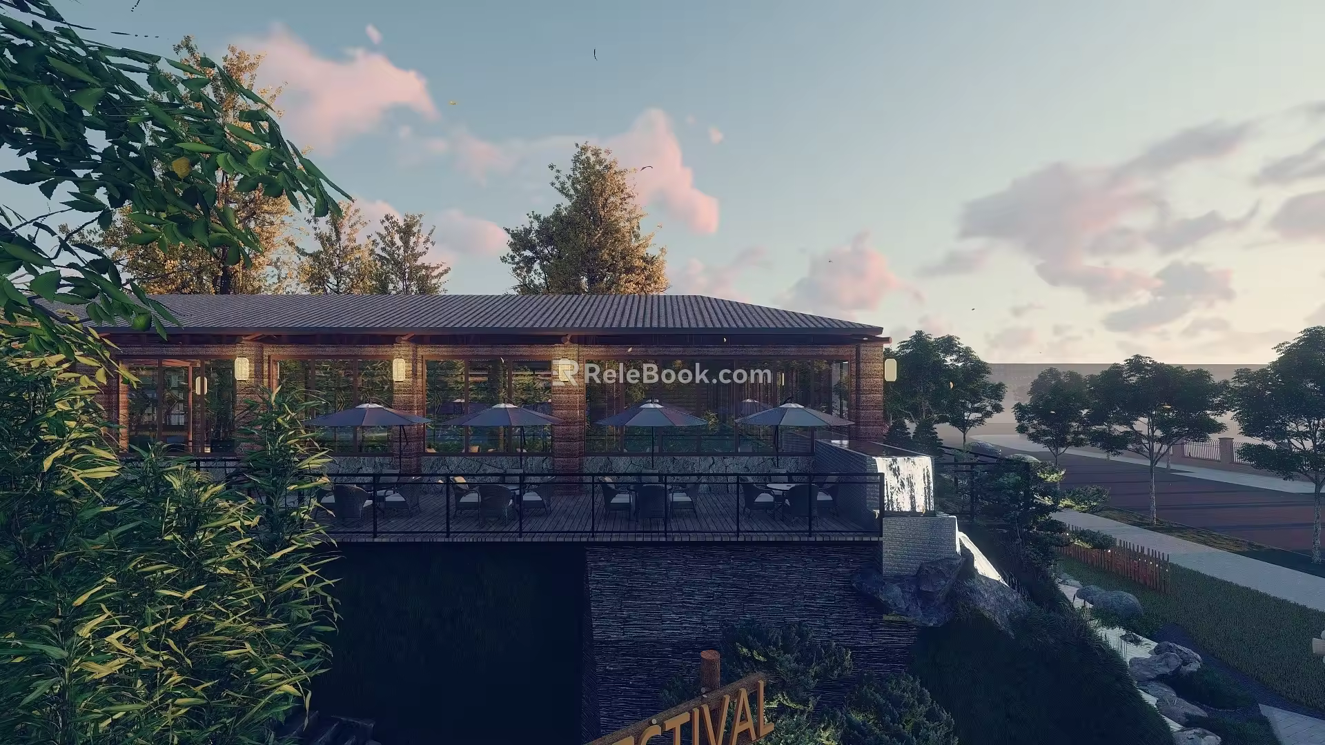 New Chinese Restaurant Building Outdoor Landscape Camping Camp Device Net Red Card Point Net Red Restaurant Courtyard 3d model