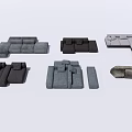 Modern Sofa Set Combinations With Various Configurations And Gray Black Colors 3d model