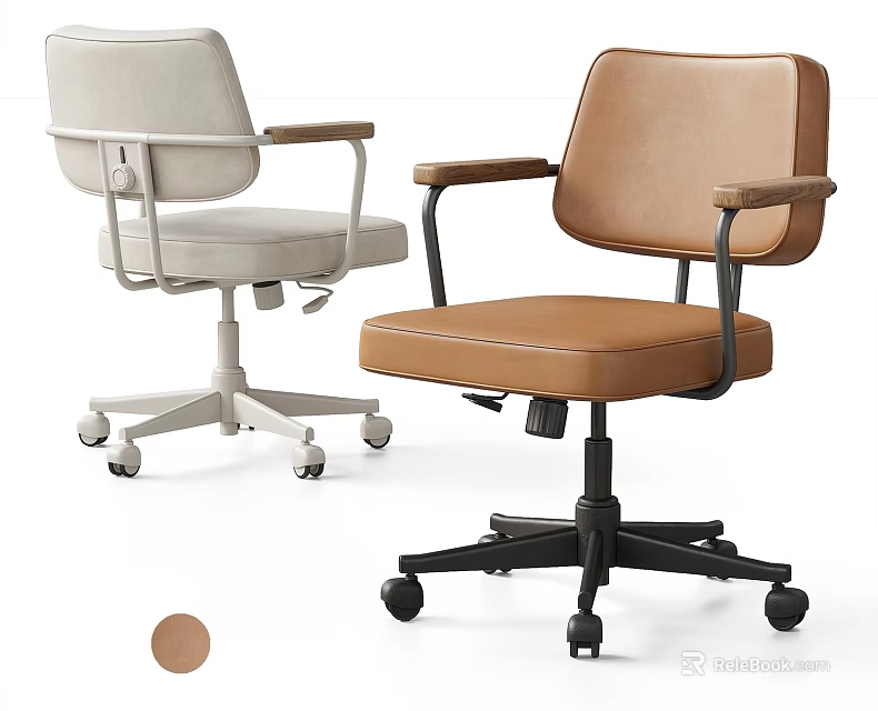 Modern Office Chairs With Armrests And Wheels In Light Gray And Brown 3d model 