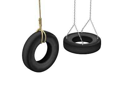 Outdoor Hanging Tire Swing Chair With Rope And Chain Suspension Design 3d model