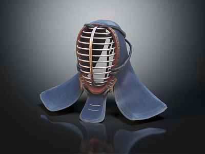 Protective Kendo Helmet Sports Equipment with Grill Mask and Blue Neck Guard 3d model