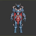 Fantasy Armored Character With Blue Red Armor And Horned