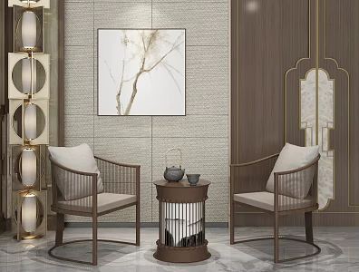 New Chinese style armchair leisure table and chair combination 3d model