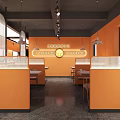 Modern Milk Tea Shop Interior With Orange Decor And Plants