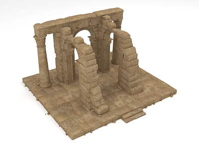 Ancient Stone Architectural Structure With Columns Arches And Stone Steps 3d model