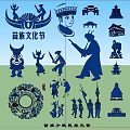 Miao Minority Elements Silhouette Wall Totem Characters Musical Instruments Architectural Traditional Decorative Patterns 3d model