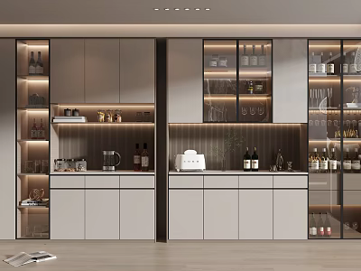 Modern Wine Cabinet Design With Glass Doors Wine Bottles And Storage Cabinets 3d model