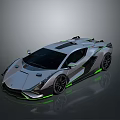 Silver Sports Car With Green Accents Sleek Aerodynamic Body And Black Wheels