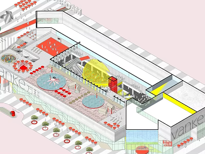 Modern Vanke Commercial Complex Interior Layout With Open Public Spaces Circular Plazas And Plants 3d model