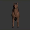 Brown Cartoon Horse Standing On Green Grass Field With Animated Design