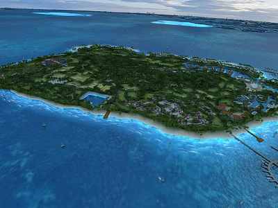 Tropical Island Landscape With Blue Ocean Waters Lush Green Vegetation And Sandy Shoreline 3d model