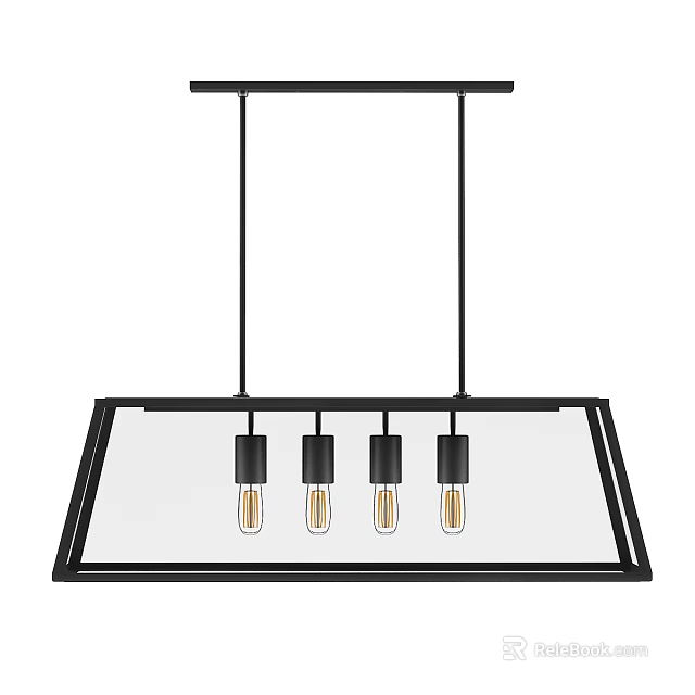 Modern Rectangular Black Frame Chandelier with Four Bulbs and Black Lamp Holders 3d model