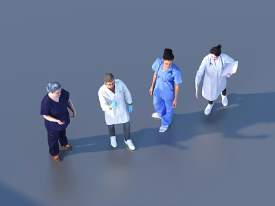Group of Medical Professionals Wearing White Coats and Blue Scrubs Standing Together 3d model