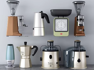 Various Modern Kitchen Appliances Including Coffee Maker Blender Juicer And Scale 3d model