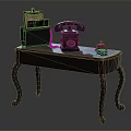 Vintage Wooden Table With Carved Legs Antique Telephone And Decorative Items