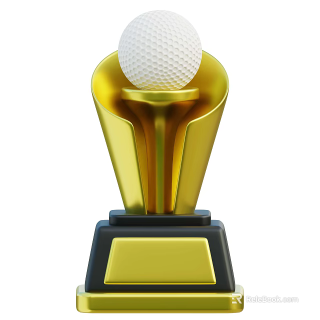 Elegant Decorative Ornament Set Featuring Gold Trophy with Golf Ball on Black Base 3d model 