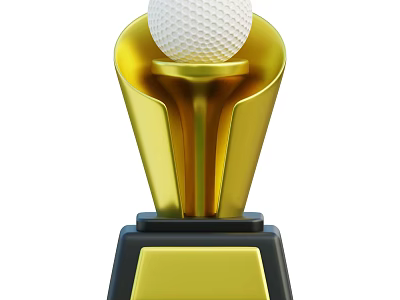 Elegant Decorative Ornament Set Featuring Gold Trophy with Golf Ball on Black Base 3d model