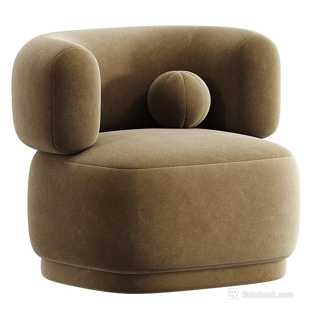 Light Brown Velvet Single Sofa With Round Armrest And Small Ball Decoration Modern Minimalist 3d model 